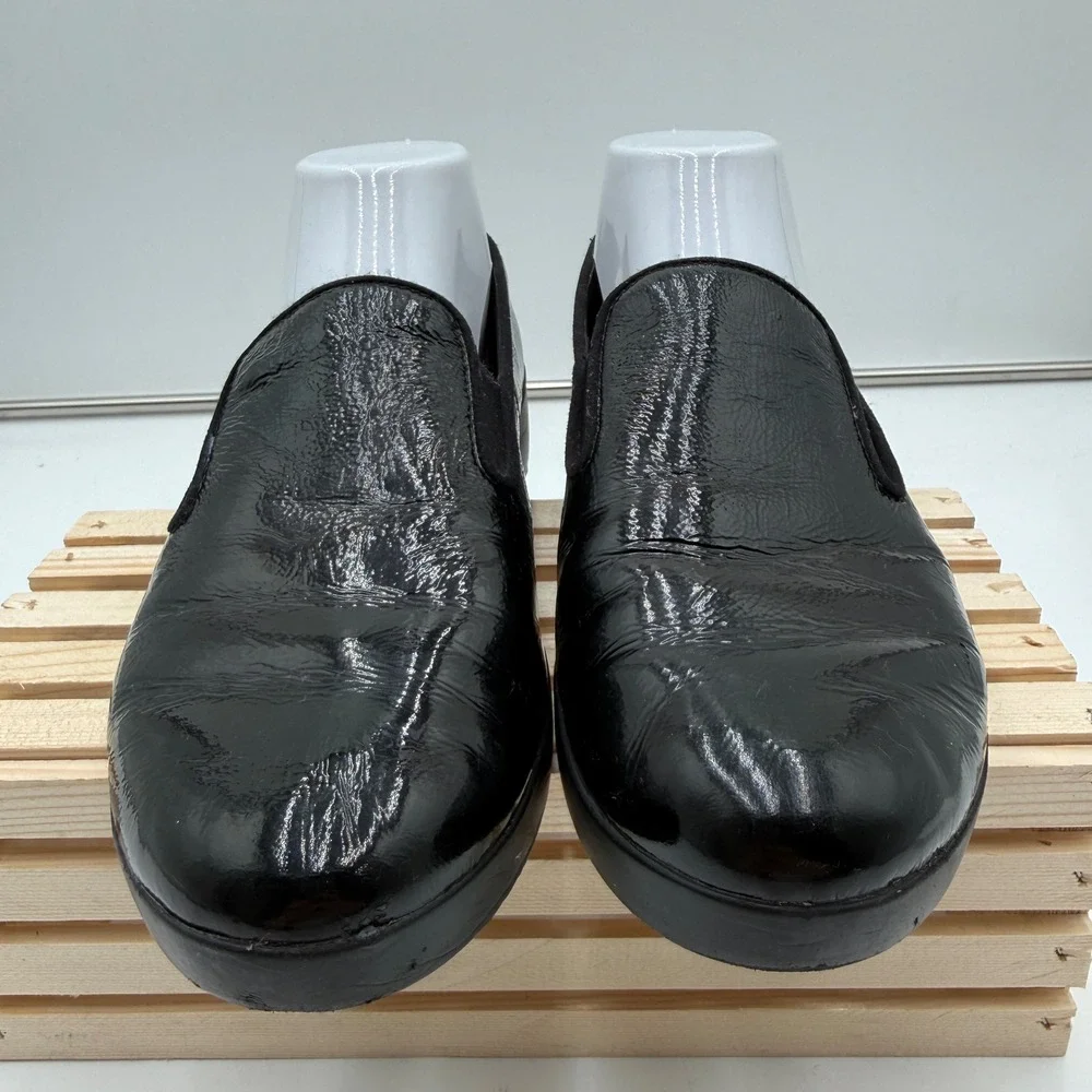 FitFlop Loafers Crinkled Patent Leather Slip On Shoes‎ Black Womens 8.5